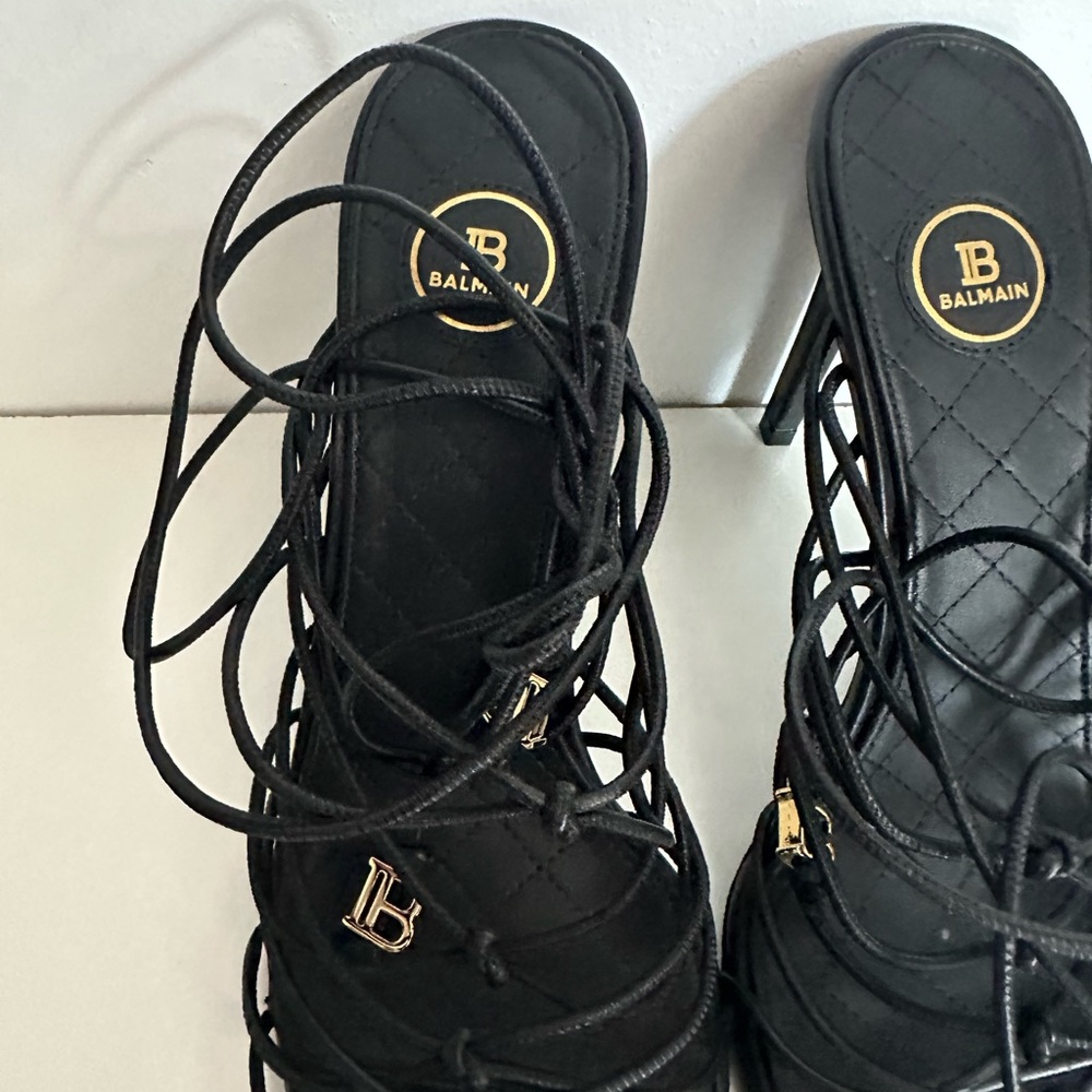 Balmain Black Mikki Lace-Up Sandal Heel - Picture 9 of 11